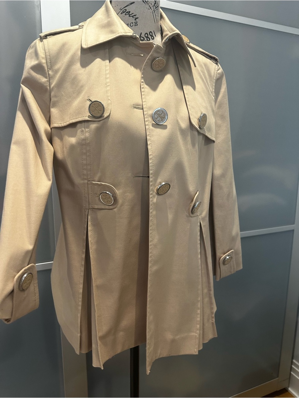 Tory Burch Khaki Trench Coat with Logo Buttons